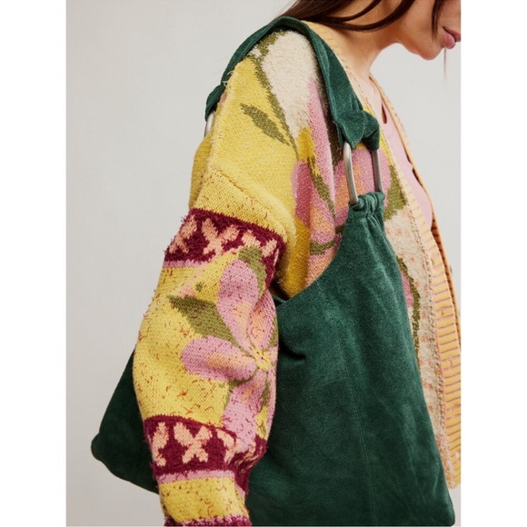 NWT FREE PEOPLE Bobbi Slouch Suede Tote / Pine - Picture 2 of 6